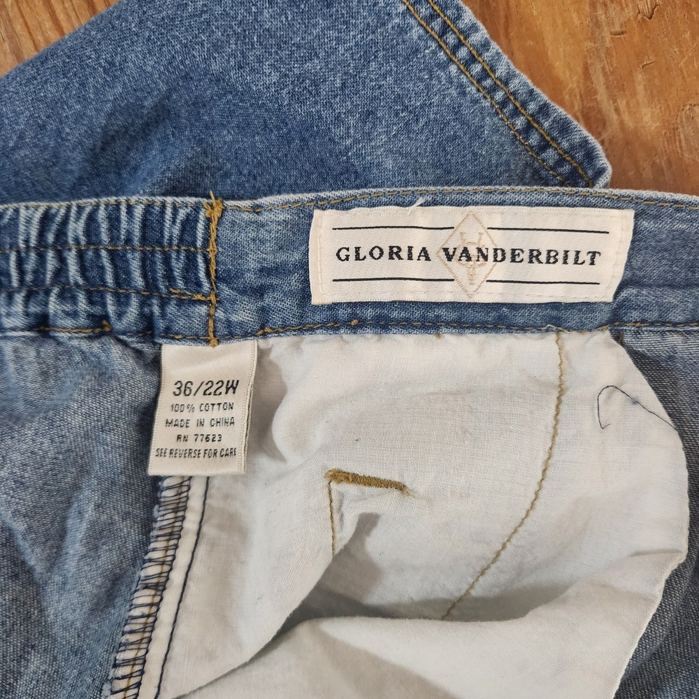 Vtg Gloria Vanderbilt Skirt Sz 22 XL Blue Denim Jean Double Button Front Pockets - Picture 9 of 11